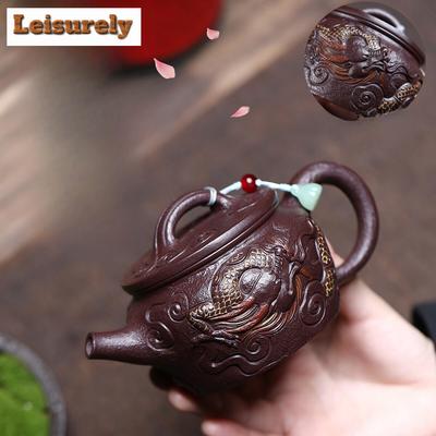 270 ml Yixing paarse klei theepot, handgemaakte grote pot, ruwe erts, paarse jade, goudkleurig zand, theeketel, theezeefje, Zisha theeset