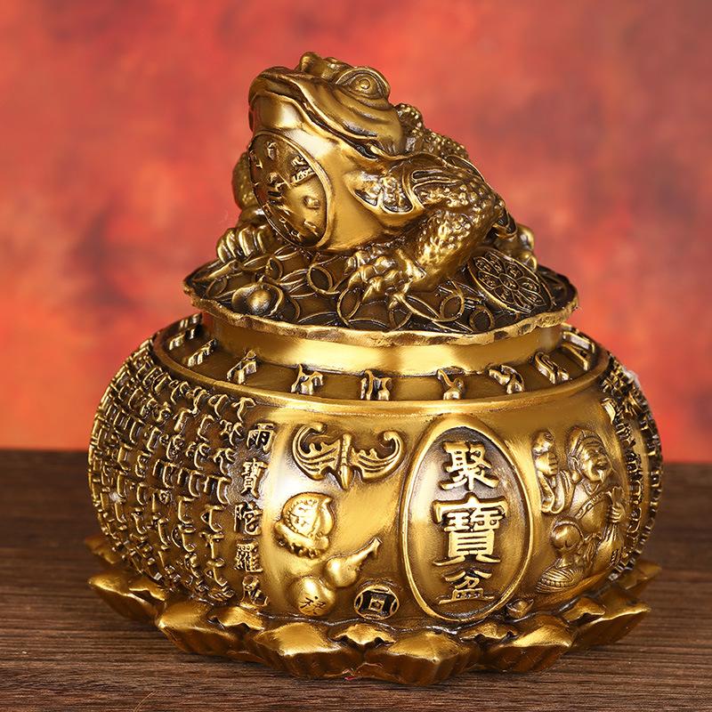 Treasure Bowl Ornament Pure Copper Three-Legged Home Office Shop Desktop Decoration Golden Toad Money Bo