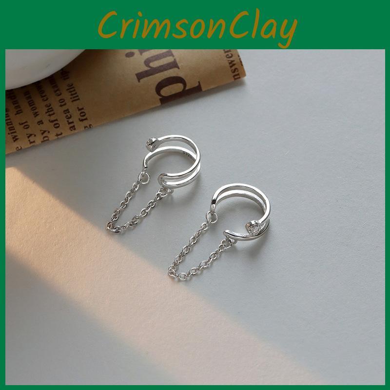 Diamond Sparkling Personalized Doublelayer Chain Cold Style Ear Clip Men Women