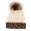 New Rolled Up Thickened Warm Knitted Cap  Winter Woolen Cap  Leopard Print Fashionable Pile Cap