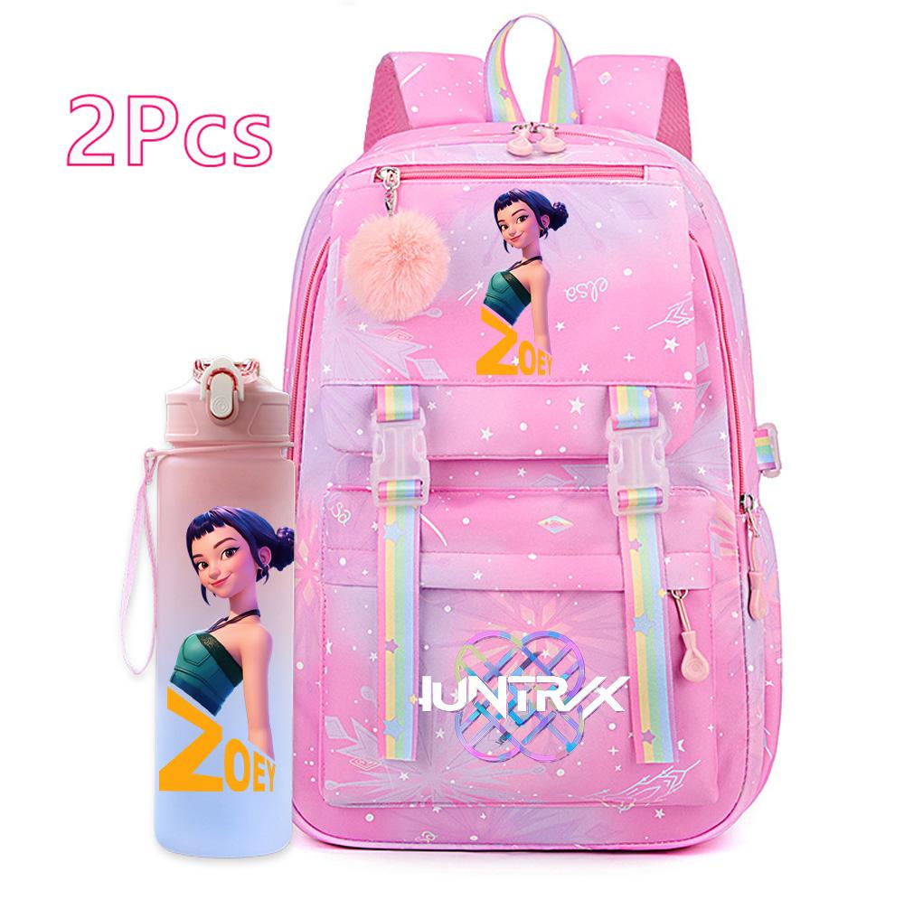 2Pcs/set K-pop Printed Backpack with 750Ml Water Bottler for Teenager Girl Boy Bookbag Kid Gift Large Capacity waterproof Travel Bag Mochila