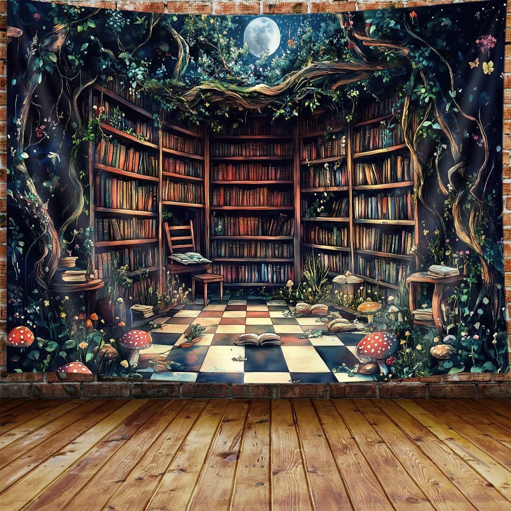 

Magical Forest Tapestry Fairytale Tree Magic Bookshelf Aesthetic Tapestries for Classroom Witchy Fairy Tree Mysterious Vintage 74x94cm(29x37in)