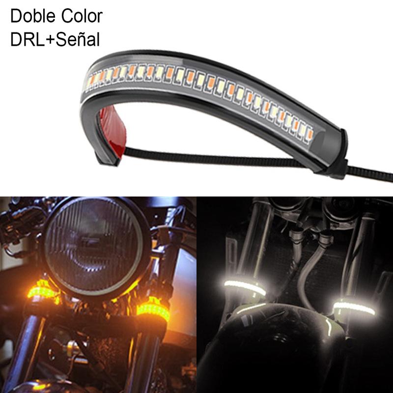 2pcs 12V LED Motorcycle Turn Signal Light & DRL Amber White Moto Flasher Ring Fork Strip Lamp Flashing blinker Universal