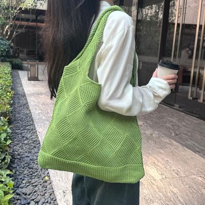 Damen Strick Schultertasche Große Kapazität Lässige Tragetasche Einfarbig Durchbrochene Schultertasche für Tägliche Ausflüge Shopping Schule