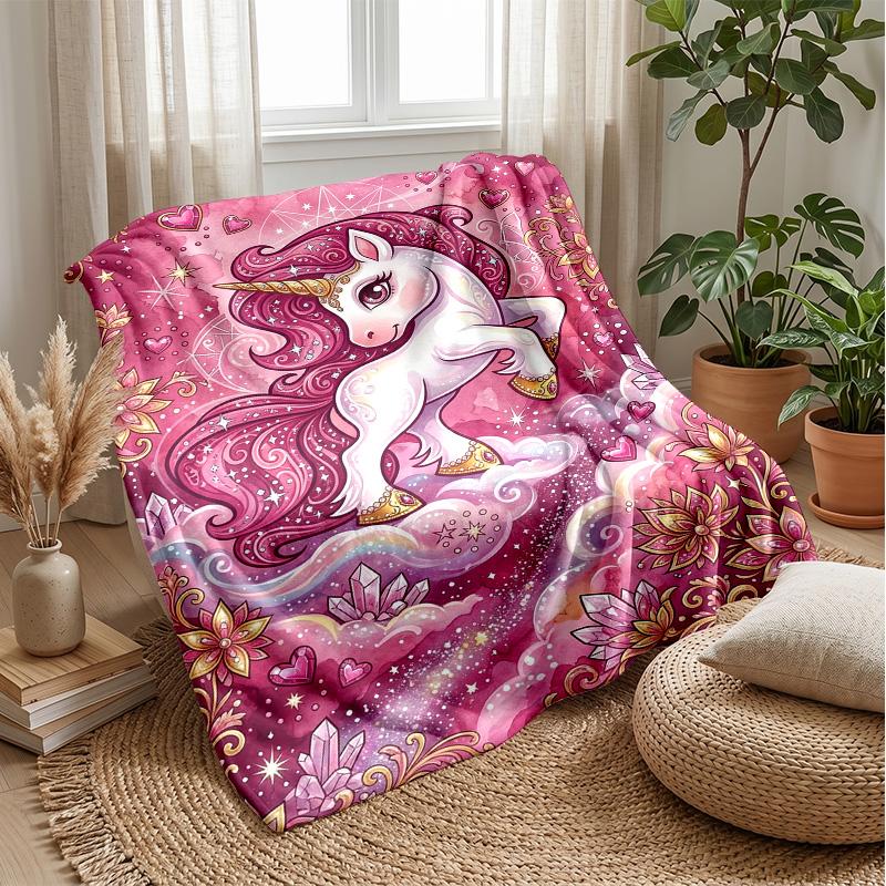 Girl and magical unicorns Theme blanket Lightweight Warm Flannel Blanket Decorative Throw Blanket for Home Decoration