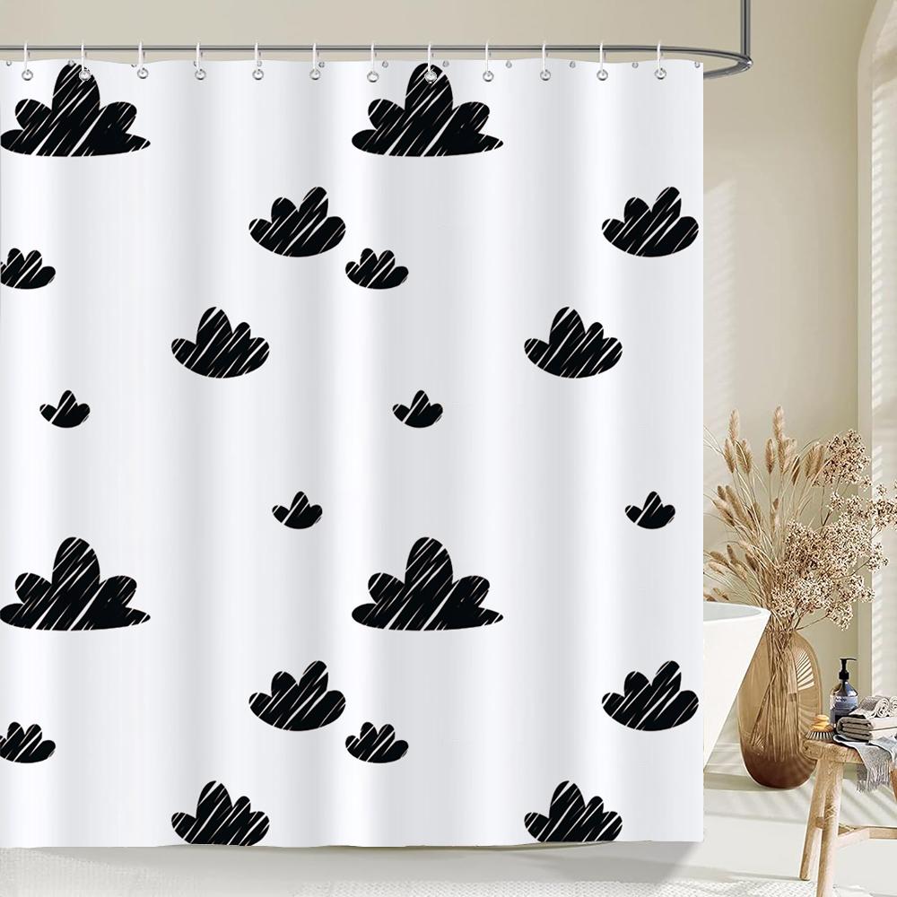 Black And White Modern Simple Shower Curtain Home Bathroom Decoration Printing Polyester Fabric Bath Curtains With Hooks
