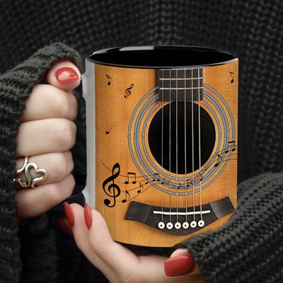 1 Stück, Tasse mit Gitarrenmotiv – langlebiges Trinkgeschirr für heiße und kalte Getränke – perfekt für Musikliebhaber, ideales Geschenk für jeden Anlass, 312 ml