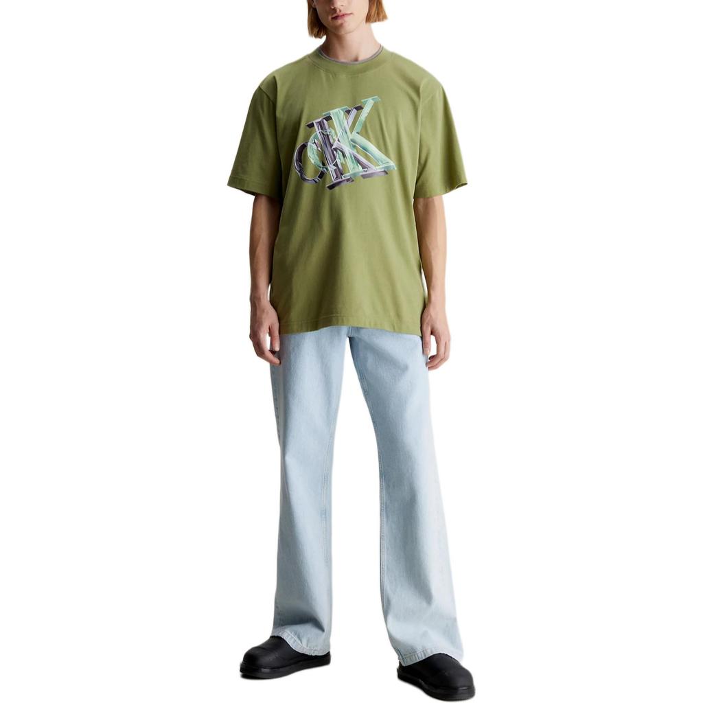 Calvin Klein Jeans Oversized Letter Print Crew Neck Short Sleeve T-Shirt Men Tops Green J30J325201-L9N