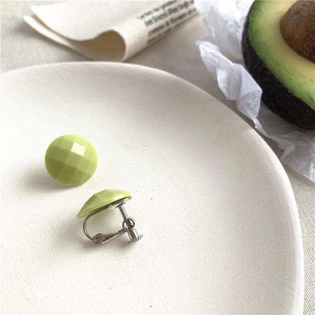 

Корейские круглые зеленые серьги из смоляного камня, ретро-серьги с зеленым акриловым цветком, геометрические квадратные серьги-клипсы без пирсинга