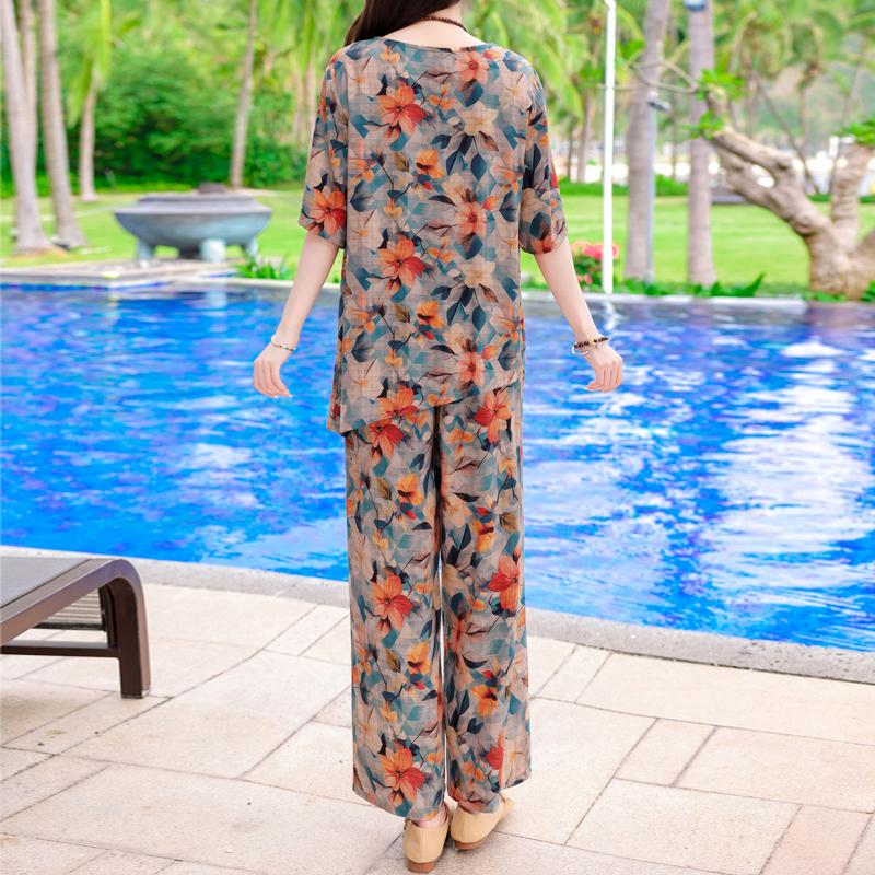 Plus Size Women's Two Pieces Set Summer Clothing Loose Casual Pants Sets