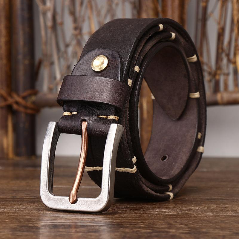 Thick Thread Decorative Genuine Leather Pure Cowhide Personality Trendy Versatile Men's Pin Buckle Jeans Belt