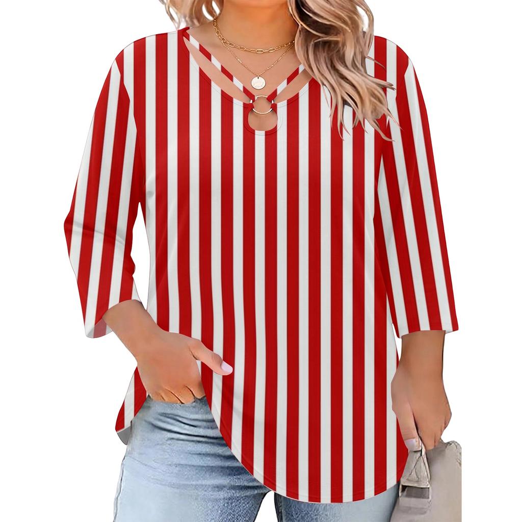 Women's Plus Size Floral Print Three-Quarter Sleeve Top, Casual Blouse, Loose Fit Tunic for Spring Summer, Daily Wear, Work, and Going Out