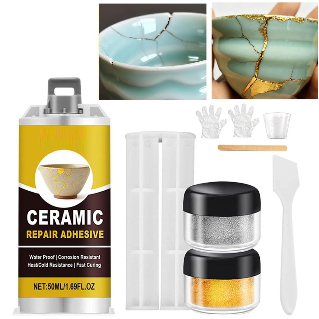 Porcelain Repair Kit Glass Sculptures Repair Gold Adhesive Waterproof Adhesive for Saucers Vases Sculptures Bowl Toilet Plate