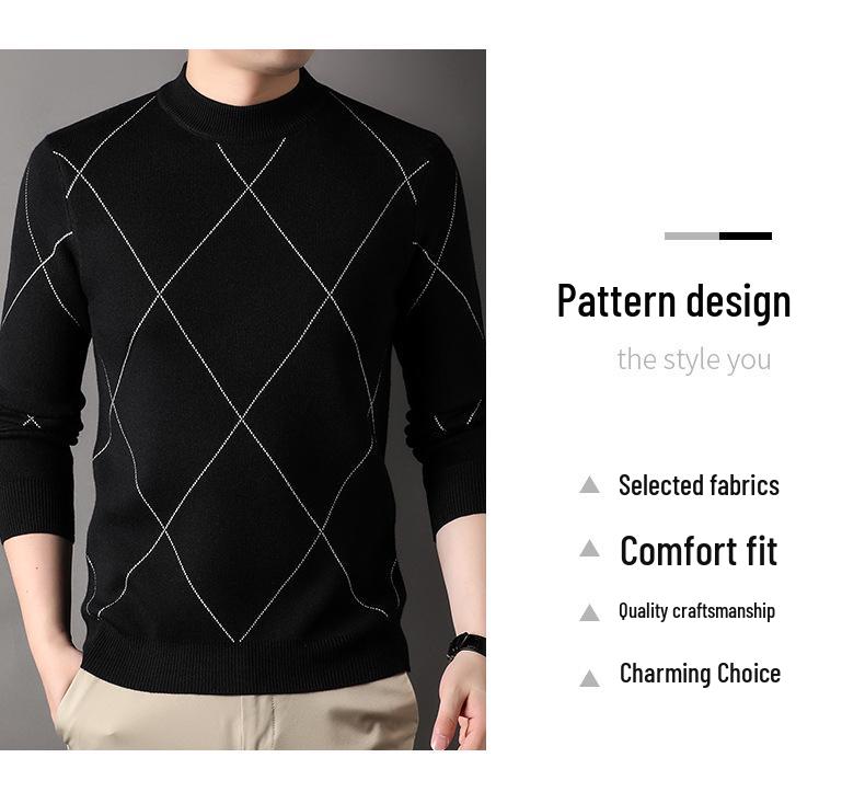 Men's 2025 Autumn/Winter Diamond Jacquard Knit Sweater - Round Neck, Long Sleeve