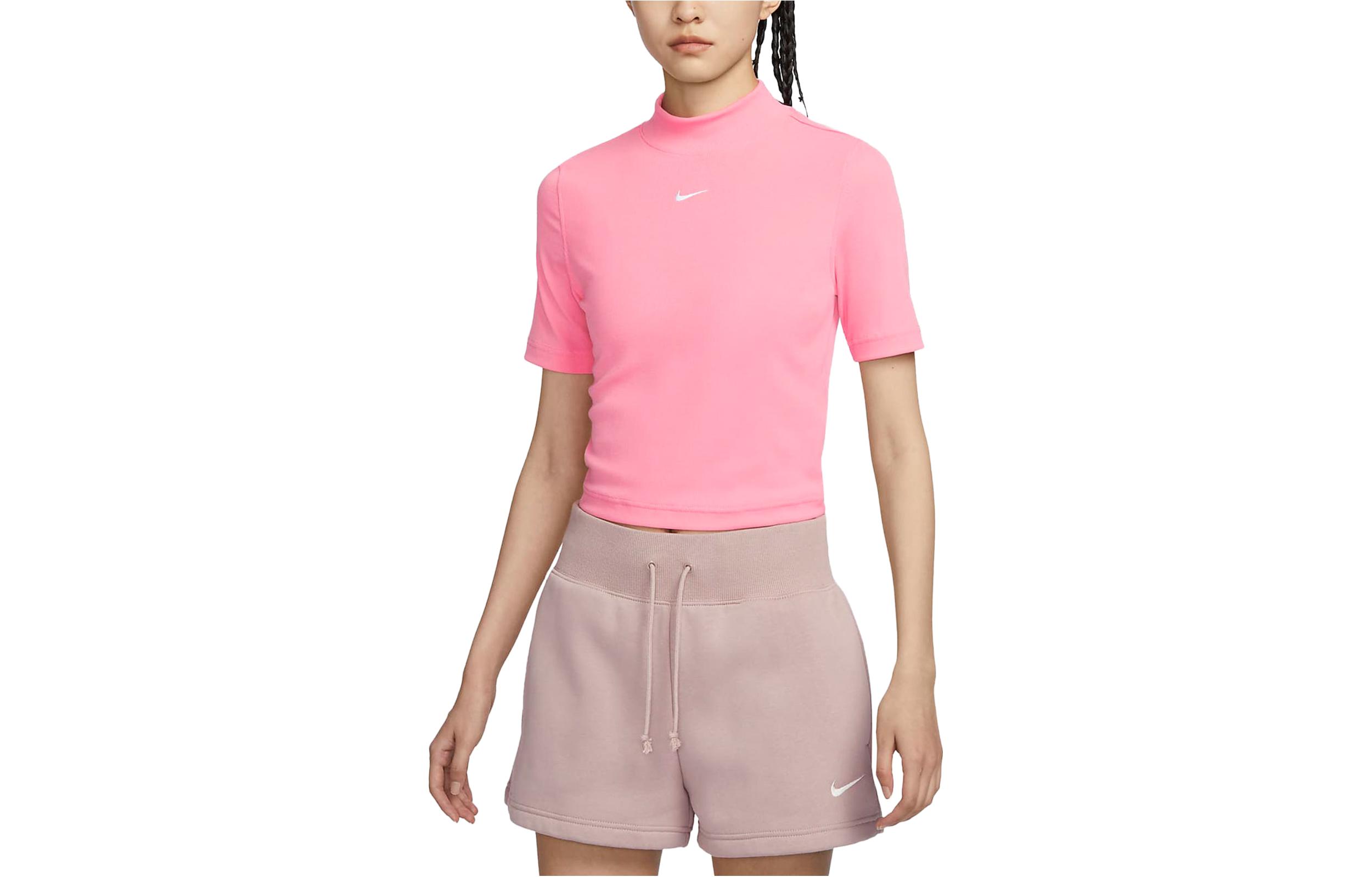 Nike T Shirts Women s Coral Powder Crew Neck Moderate Straight Fit DV7959-611 L