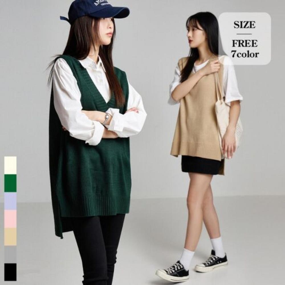Forest Fit Basic V Neck Knit Long Vest 7 Colors