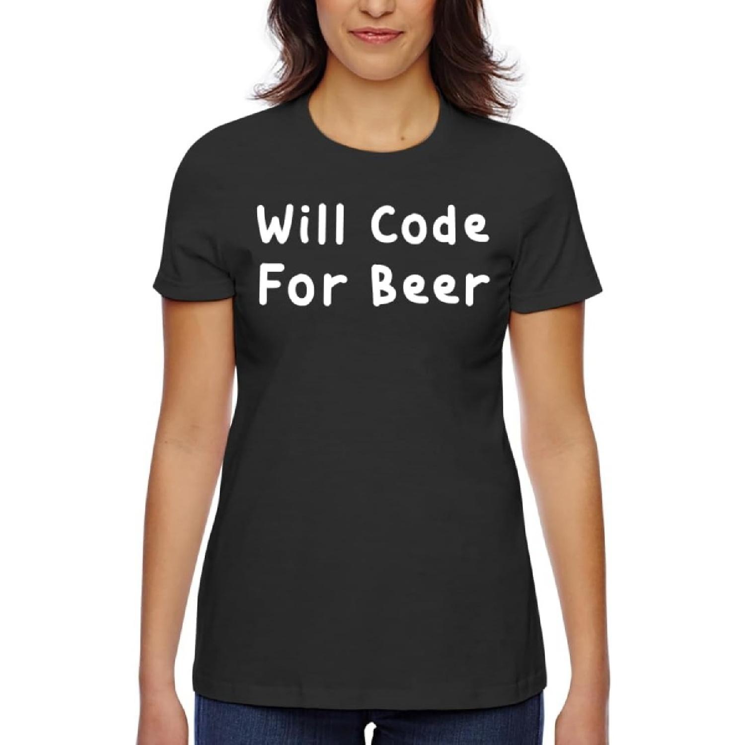 

Will Code for Beer - Women s Classic Fit Soft Cotton T-Shirt – Comfy Everyday Misses Tee CP05 Black XXXXXL чорний