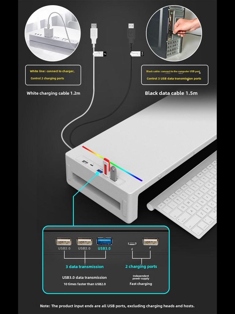 Foldable USB Docking Monitor Stand with Fast Charging & Desktop Storage