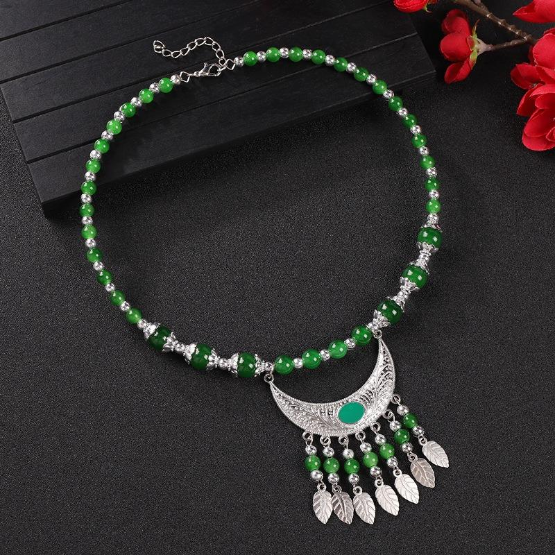 Glasierter Perlenfransenkragen Damen Halskette Retro Exotischer Stil Miao Stirnschmuck Augenbrauenanhänger Tibetischer Kopfschmuck