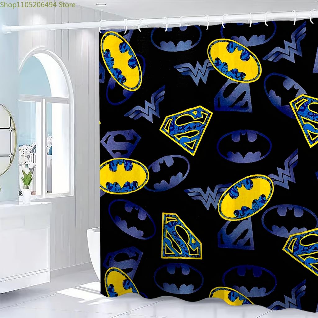 1pc Cartoon Printed Shower Curtain | Batman, Superman, Flash - Privacy Curtain, Home Partition Door Curtain, Bathroom Divider