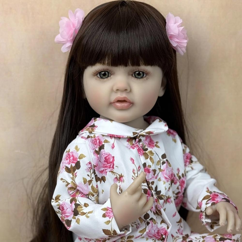 22'' 55cm Realistic Rebron Dolls Betty Full Vinyl Girl Doll Alive Rebirth Doll Can Stand Lifelike Simulation Baby Doll Wearing Floral Suits Kid Gift