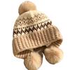 Vintage Fair Island Jacquard Ear Protector Wool Hat Women's Autumn and Winter Fleece Thickened Warm Three Hair Ball Knitted Hat Lei Feng
