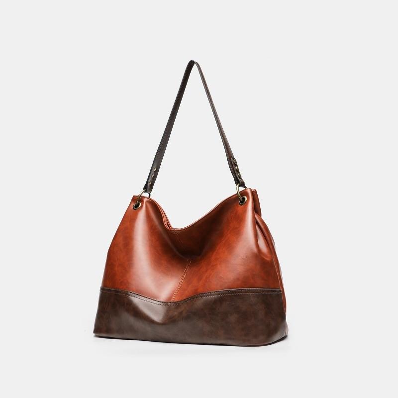 IELGY Ladies Tote Bag Retro Style Stitching Zipper Style Large Capacity Shoulder Bag