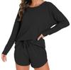 Women's European & American Solid Color Homewear: Long Sleeve, Round Neck, Drawstring