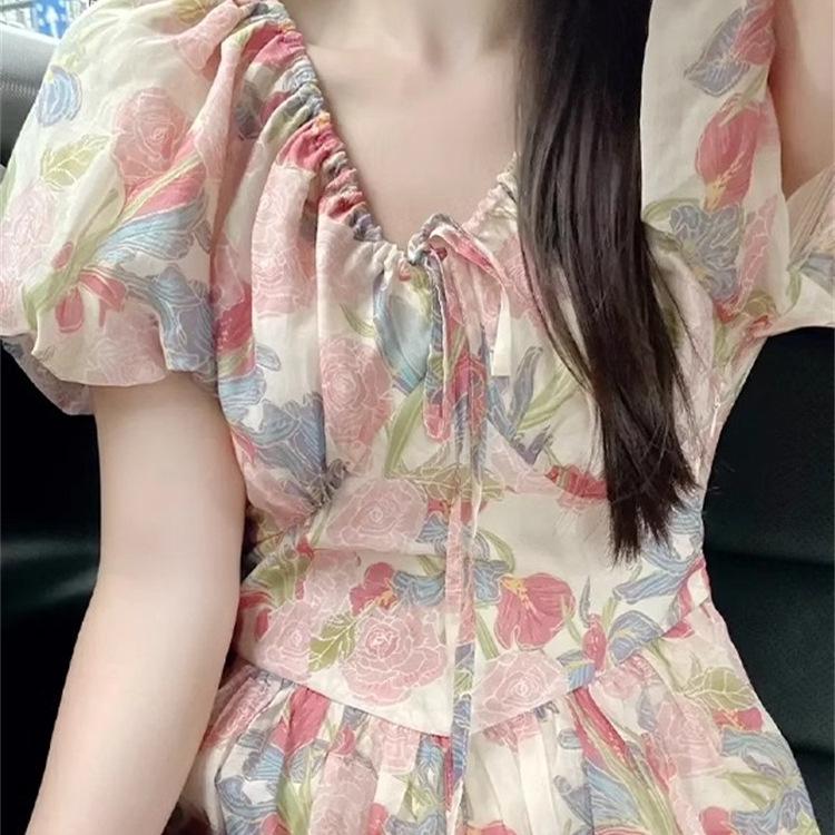 Women's Summer 2026 Elegant Floral Chiffon Maxi Dress - Petite Fit