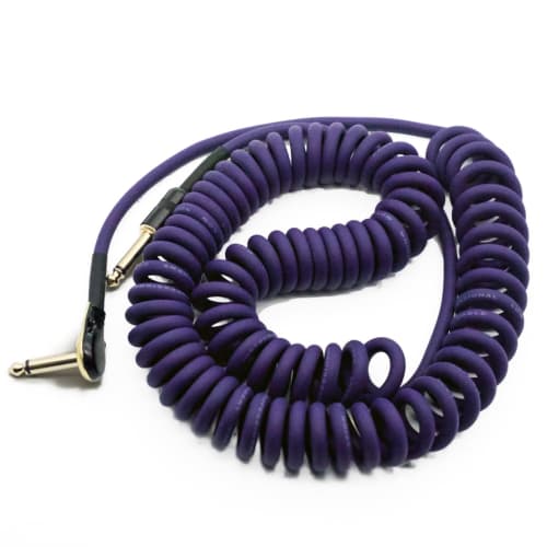 6m Guitar Coiled Cable with Bass Shield, L-S Type, 6.35mm Stereo Plug, Pancake Connector, Instrument Cable (Purple)