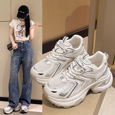 Height-increasing Dad Shoes Women's 2024 New Versatile Fried Street Thick-soled Retro Breathable Mesh Lightweight Casual Sports Shoes Tide