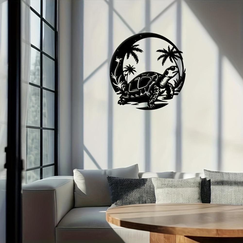 Iron Palm Tree Turtle Wall Art, Metal Outdoor Decor for Garden, Living Room, Office, Christmas Birthday Gift for Turtle Lover