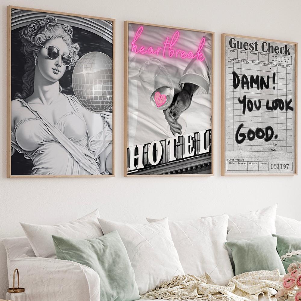 Fashion Black White Trendy Retro Wall Art Poster Check Aesthetic Print Funny Minimalist Canvas Painting Club Room Home Decor