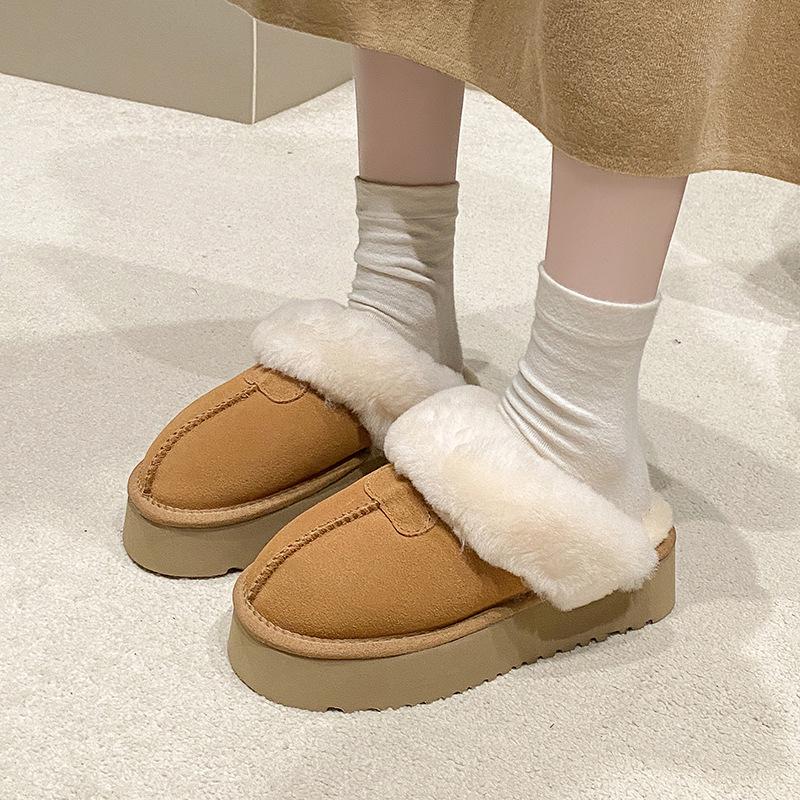 Dicke Sohle flauschige Tasche Kopf Hausschuhe für Frauen zum Tragen 2025 Herbst und Winter neu echtes Fell integriert Plüsch warme Schneestiefel