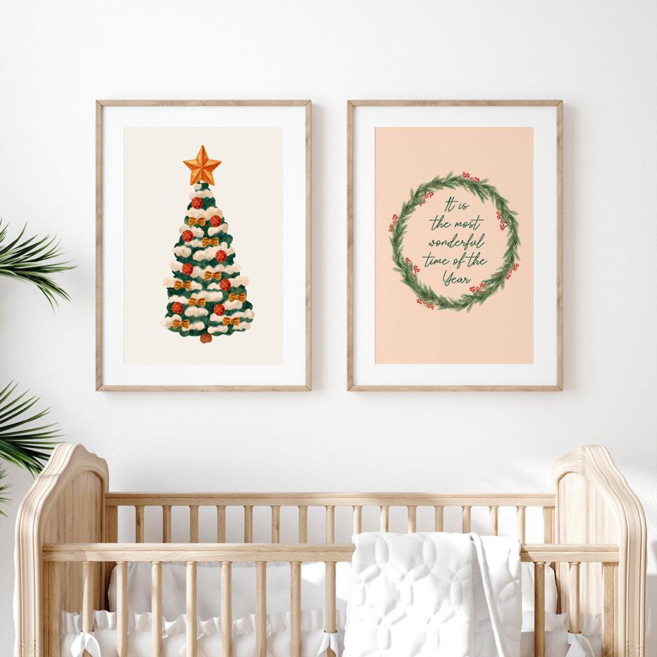 Christmas Tree Santa Claus Sleigh Red Car Reindeer Nursery Posters Prints Wall Art Canvas Painting Kids Room Home Decor