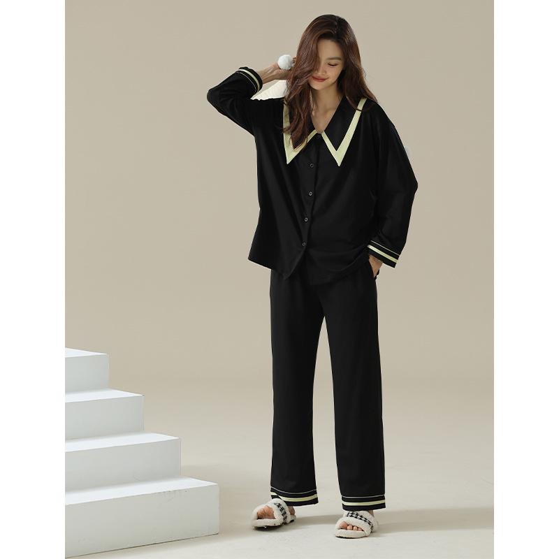 

«2025 г. Женская хлопковая антибактериальная пижама с длинными рукавами — свободный крой, весна/осень» XL 120-140 lbs