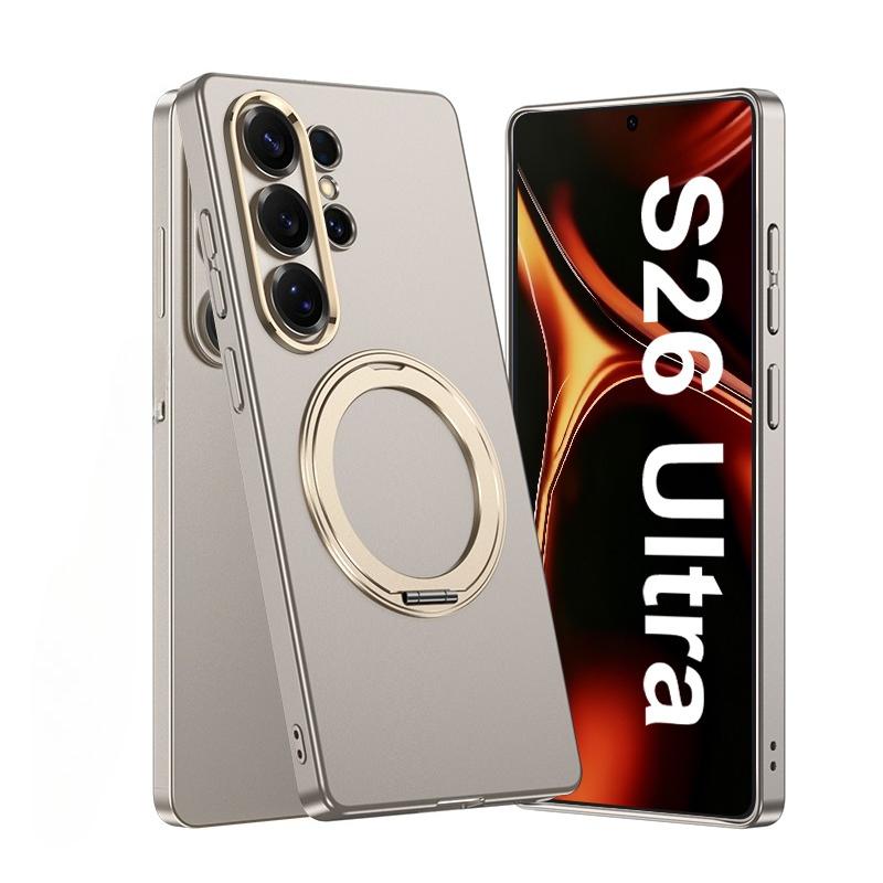 

Plating Magnetic Wireless Charging Rotating Holder Phone Case for Samsung Galaxy S26 Ultra Leather Shockproof Protective Cover Galaxy S26 Ultra
