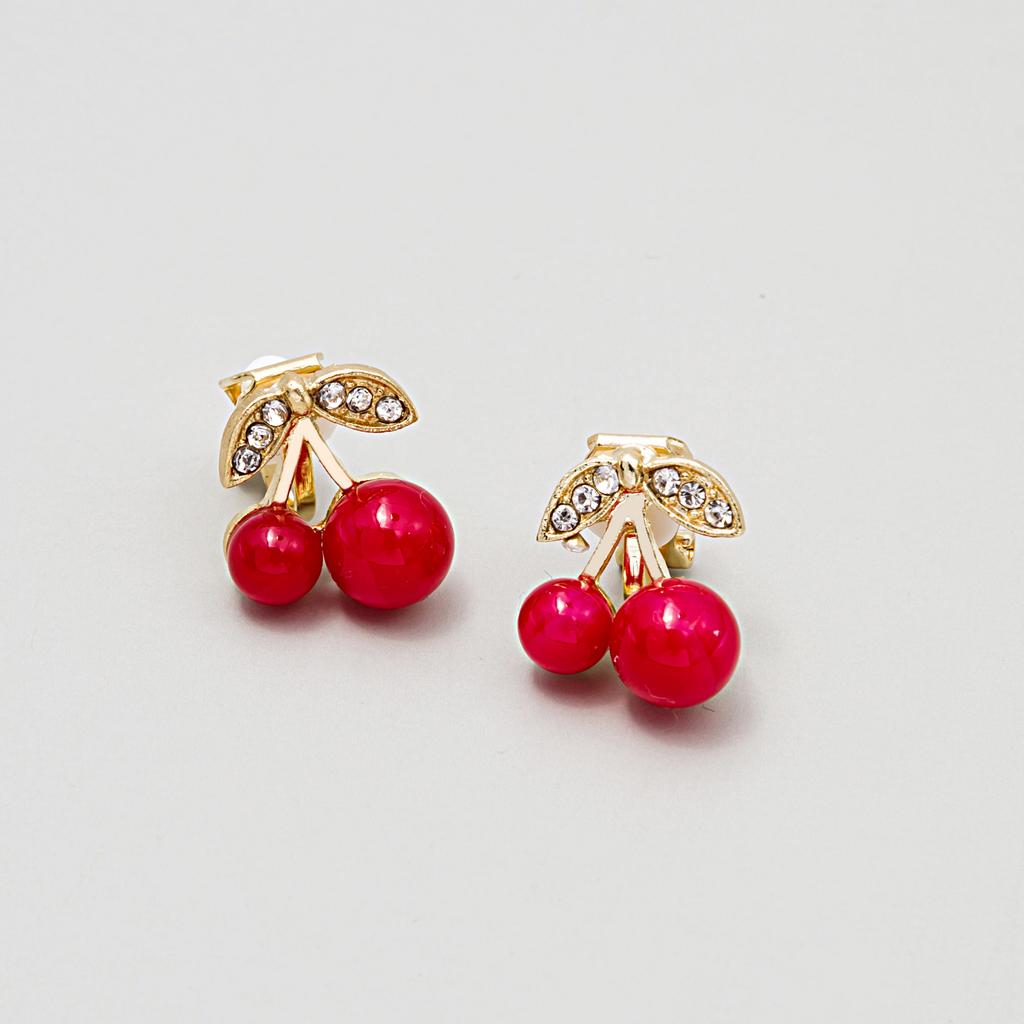 Cute Design With Diamonds, Red Cherry, Sweet Earrings, Simple And Small Girlish Earrings, Stud Earrings.