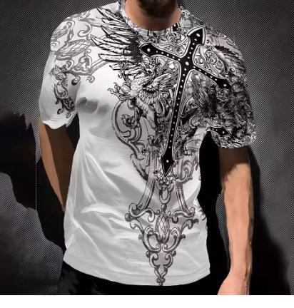 Vintage Cross Graphic Print Men's T-Shirt 2025 New Street Trendy T-Shirt