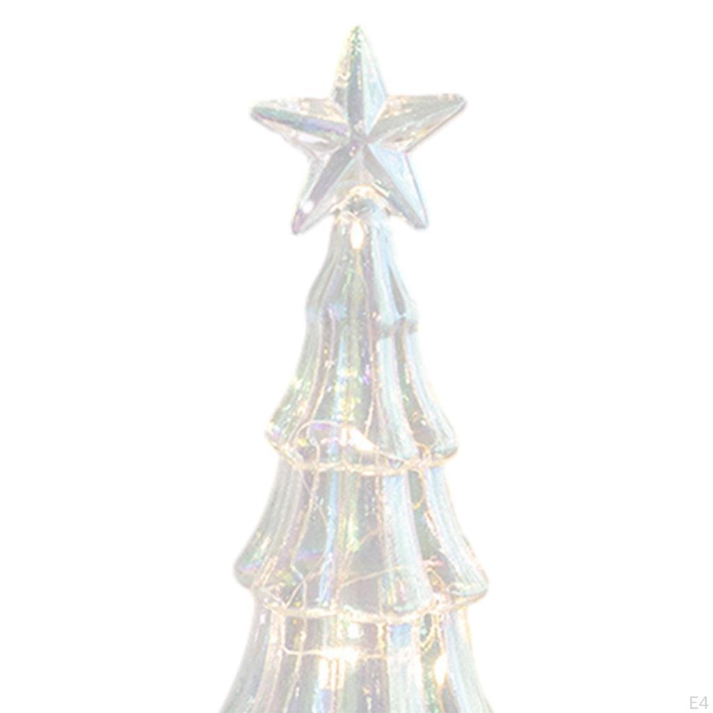 Glass Christmas Tree with Lights Tabletop Xmas Night Light Figurine Ornament for