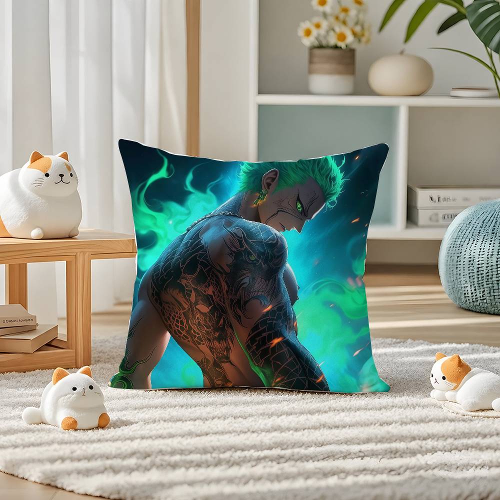 One Piece Roronoa Zoro Anime Plush Pillow Cover Soft Short Plush Cushion Cover For Sofa Bedroom Home Decor Gift Decoration