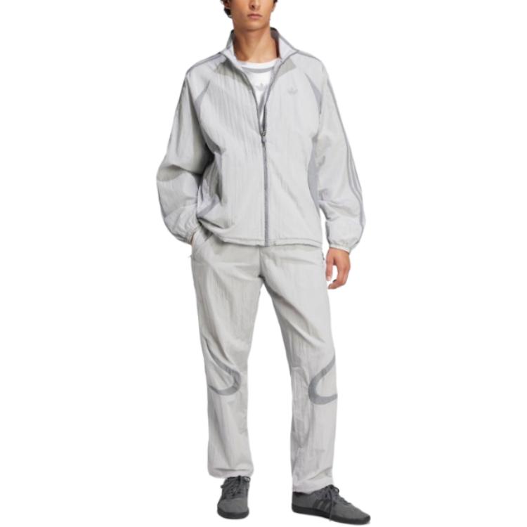 adidas Originals Adicolor Series Fashion Comfortable Versatile Stand Collar Jacket Men Jacket Light-Gray Gray JP1138