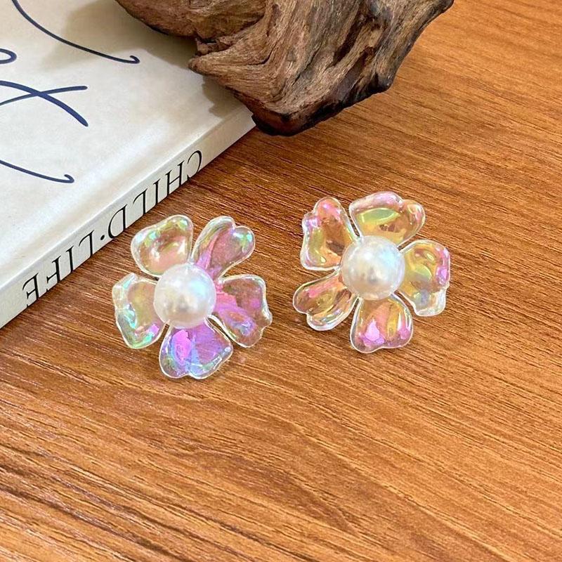 Fashion Colorful Flower Earrings For Women Elegant Imitation Pearl Stud Earrings Unique Design Brincos Wedding Jewelry Gifts
