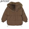 BITCED Detachable Oversized Fur Collar Down Jacket for Women Winter Thickened Waist-Defining Fur-Trimmed Parka