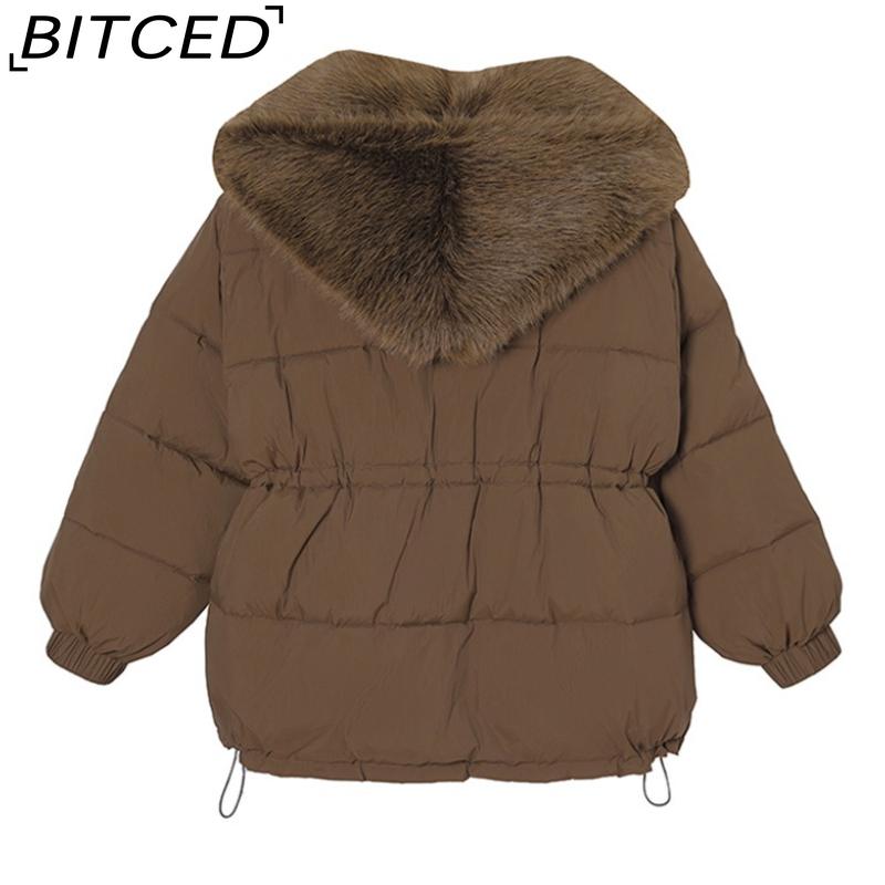 BITCED Detachable Oversized Fur Collar Down Jacket for Women Winter Thickened Waist-Defining Fur-Trimmed Parka