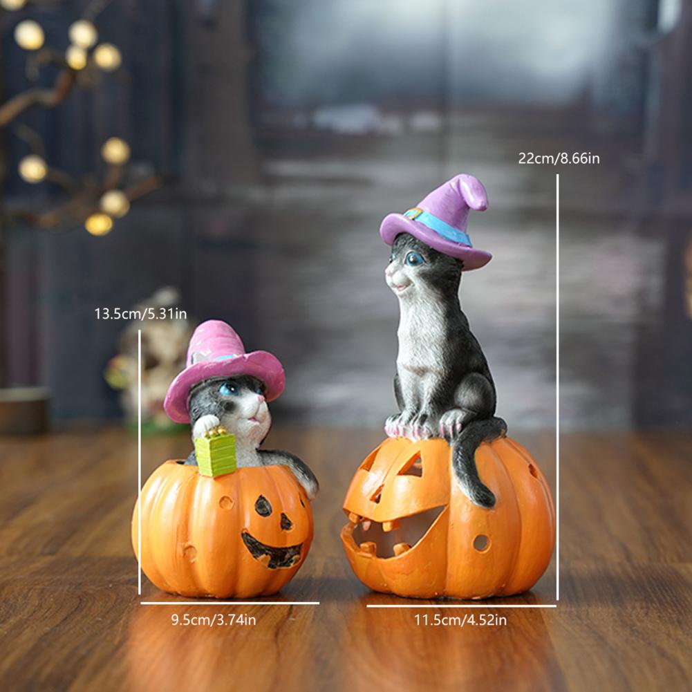 Pumpkin Cat Statue Halloween Pumpkin Cat Decor Cute Halloween Cat Pumpkin Figurine Resin Sculpture for Shelf Tabletop