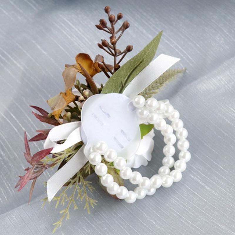 Romantics Champagne Wrist Corsage and Boutonniere Artificial Flower Set for Wedding Ceremonies Bridal Shower Flower