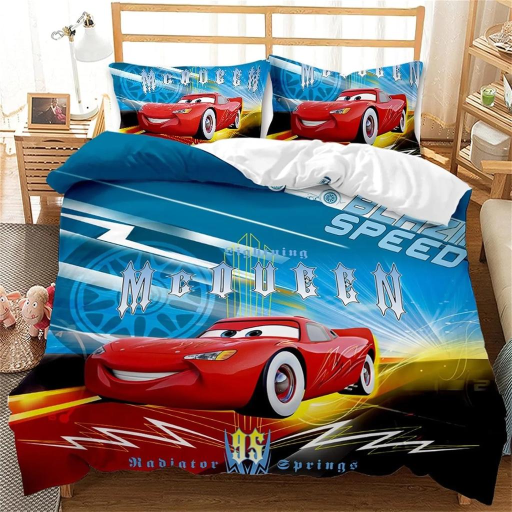 Lightning McQueen Car Duvet Cover Pillowcase Car Bedding Set Adult Boy Girl Bedroom Decoration Birthday Gift Single Double Large