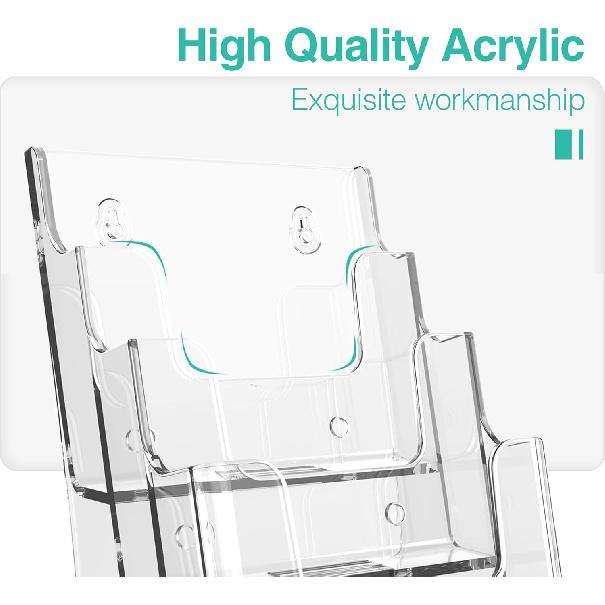 Brochure Holder 6x9 Inch 3 Tier Acrylic Literature Holders Clear Plastic Flyer Display Stand for Pamphlets, Booklets, Menus, Multi Purpose Organizer