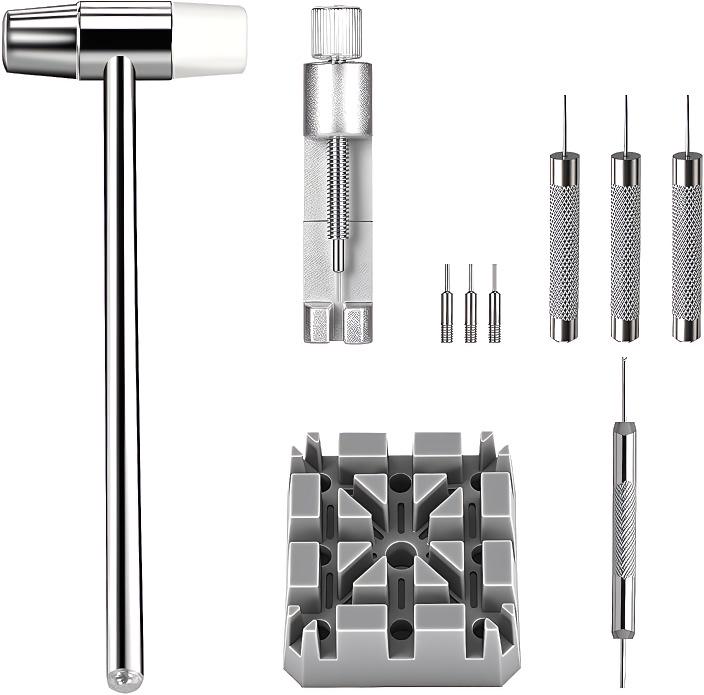 

Набор из 10 инструментов для ремонта часов: Разборщик, Металлический молоток, Пробойники, Основание в форме звезды для снятия ремешка электронных часов